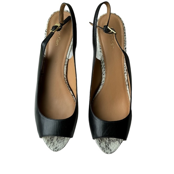Calvin Klein Giny Black Snakeskin Peep Toe Slingback Heels - Picture 3 of 12